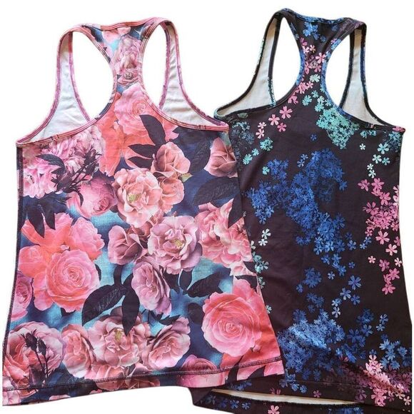 Lululemon Racerback Tank Tops Women's XS Multicolor Floral Rose Workout TWO - Picture 2 of 4
